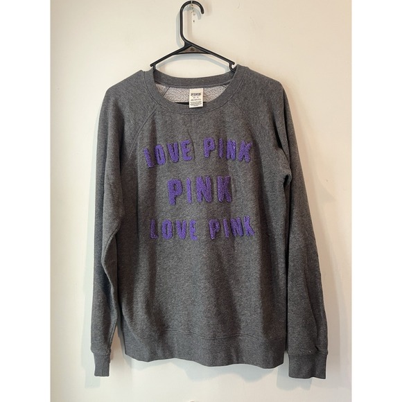 Victoria's Secret PINK Sweatshirt Crew Neck Gray Women's Size XS Relaxed Plush - Picture 1 of 4